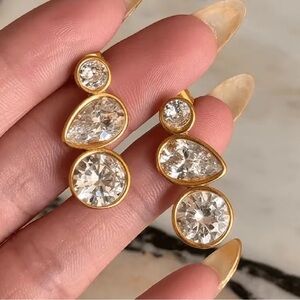 Classic Diamond Crystal Gold Earrings – Multi-Cut Crystal Statement Jewelry